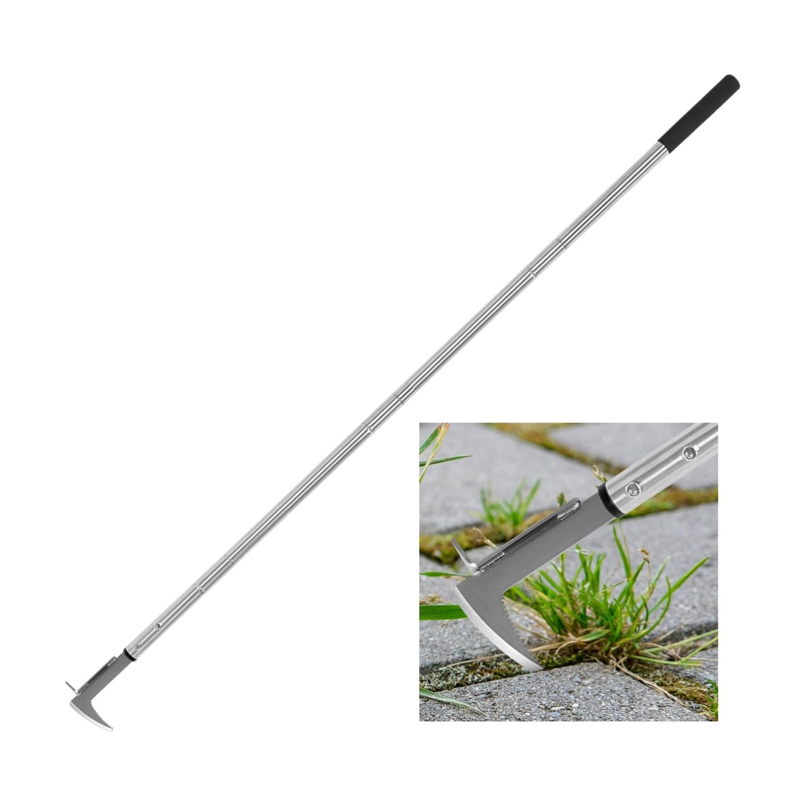 BARAYSTUS Crack Weeder, Stainless Steel Manual Crevice Weeding Tool, Long Handle Weed Grabber Remover, L-Shaped Manual