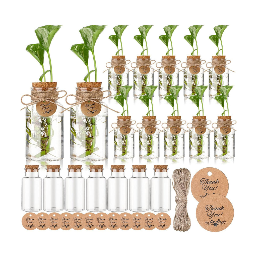 24 Pack 4.84'' Plastic Plant Propagation Stations with Hole Lid Planter Vase Clear Propagation Jars with Thank You Tags