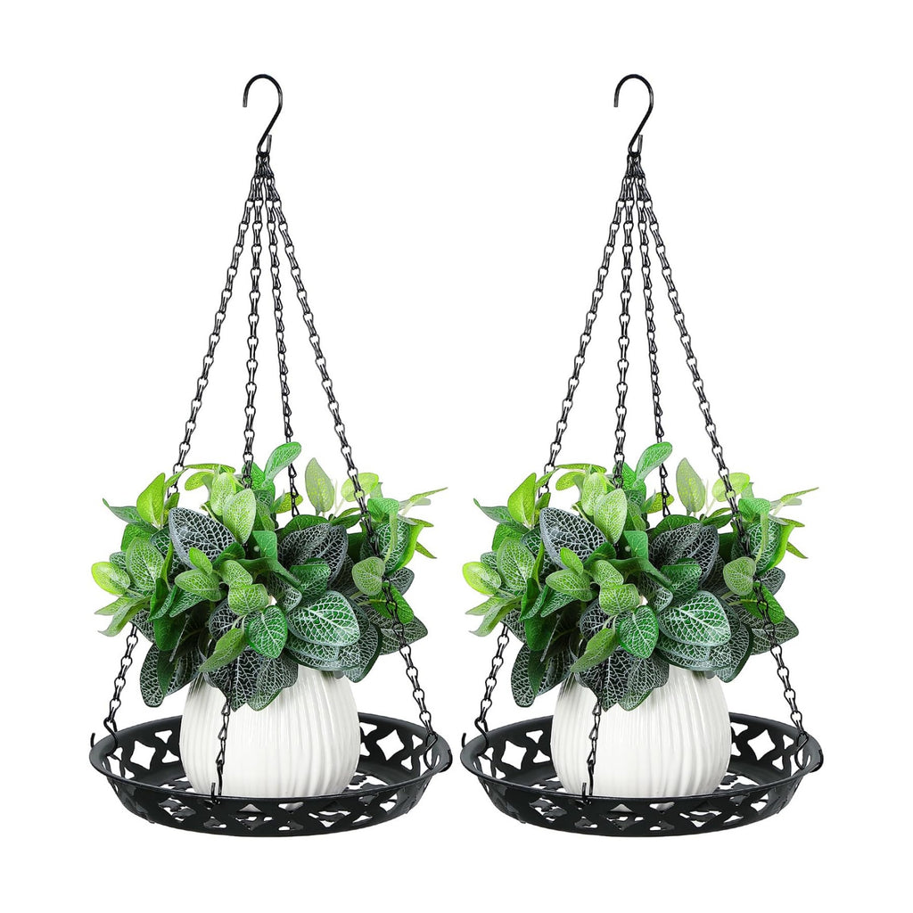Enhon 2 Pack Plant Hanger, 12" Metal Hanging Planter for Indoor Plants | Classy Glossy Black, Decorative Wall Hanging