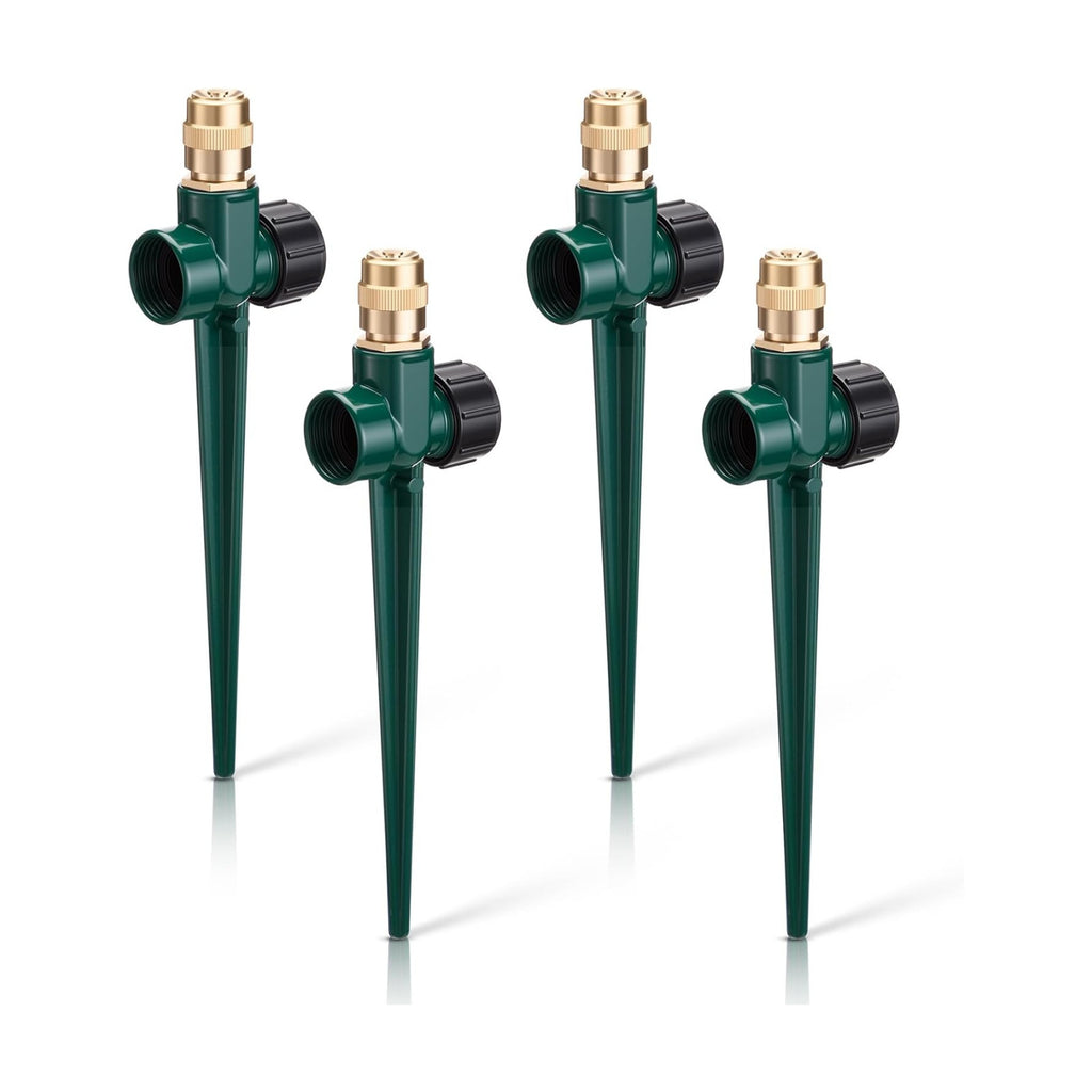 Tioncy 4 Pack Metal Lawn Sprinkler Automatic Garden Water Sprinkler on Spike Base 360 Degree Rotation with Adjustable