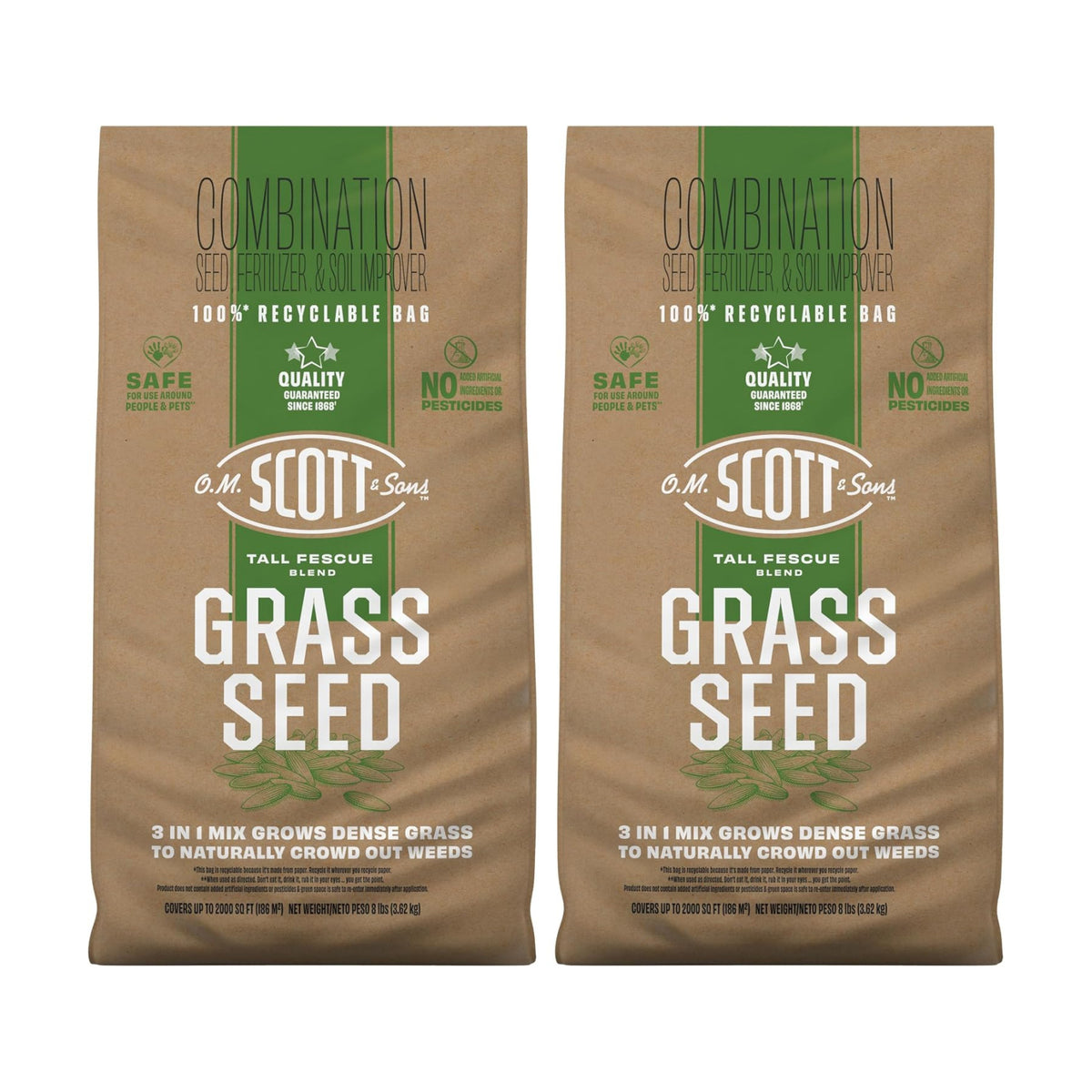 O.M. Scott & Sons Tall Fescue Blend Grass Seed, 8 lbs. (2-Pack) | Lawn Seed, Fertilizer and Soil Improver, Naturally