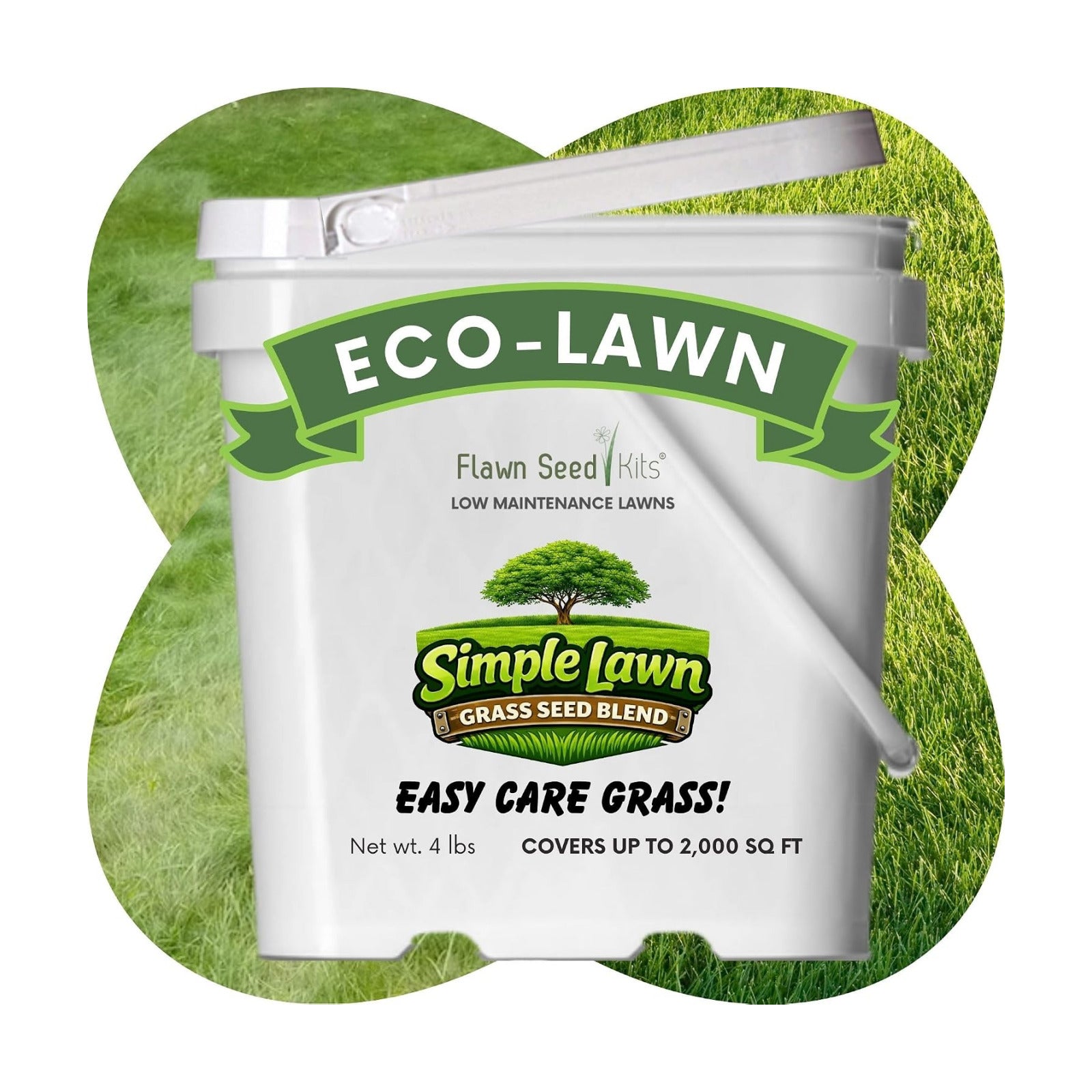 Simple Lawn Mow Less Fine Fescue Eco-Grass Seed, 4 Lbs, Low Maintenance, Resealable Pail with Handle, Covers up to 2000