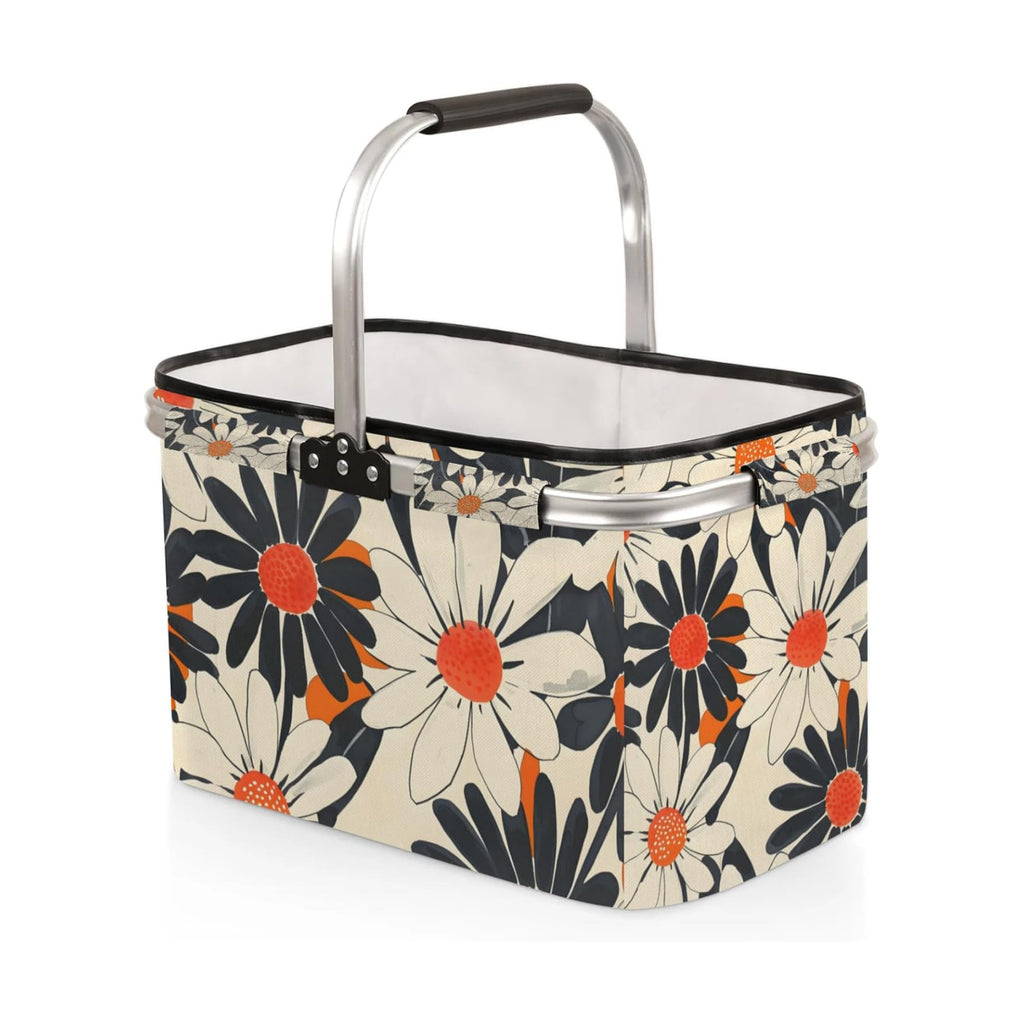 Collapsible Picnic Basket with Handle, Shopping Basket Aluminum Frame, Grocery Basket Tote for Women, Farmers Market