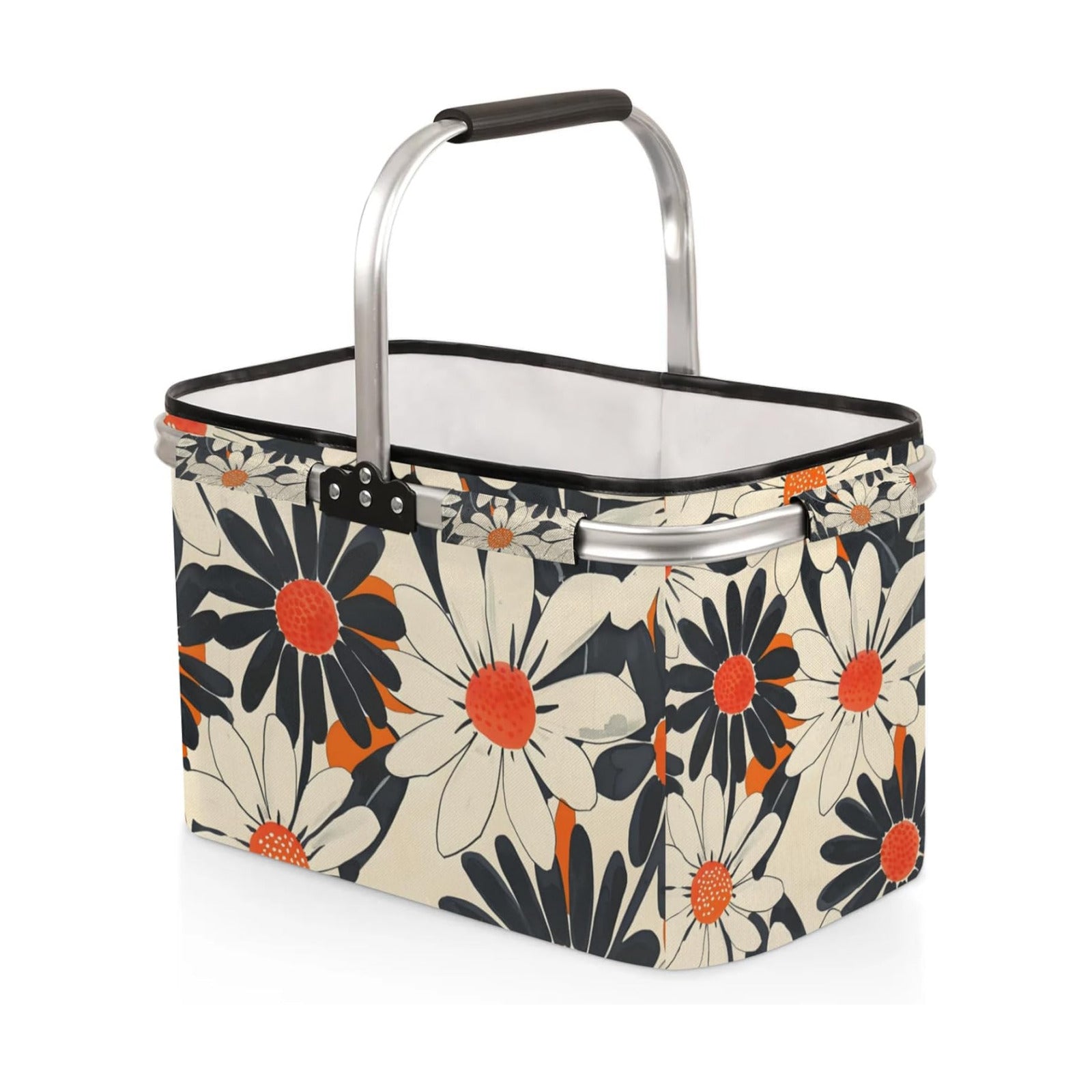 Collapsible Picnic Basket with Handle, Shopping Basket Aluminum Frame, Grocery Basket Tote for Women, Farmers Market