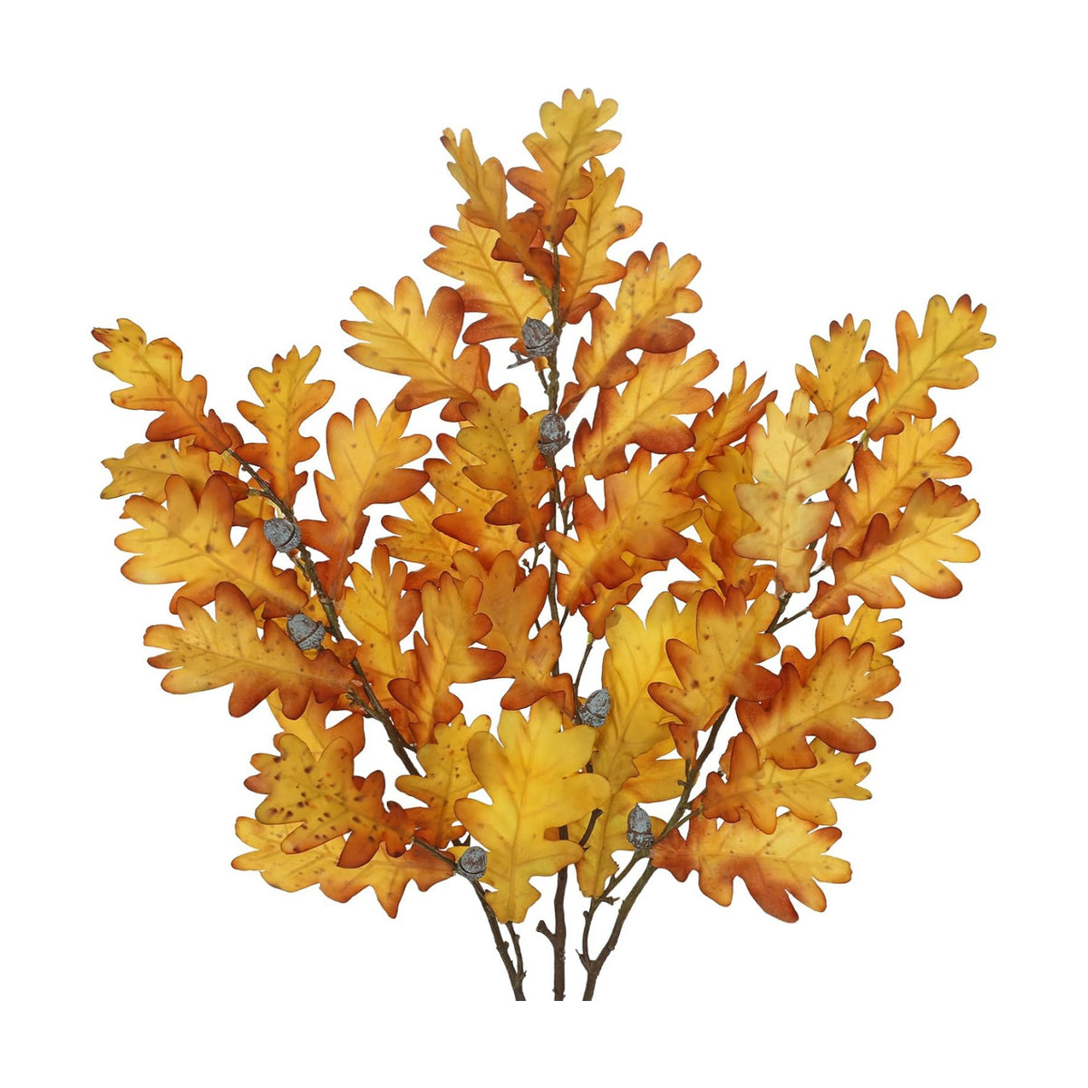 35" Long Faux Oak Leaf Stems with Acorns, 3Pcs Fall Stems for Vase Yellow