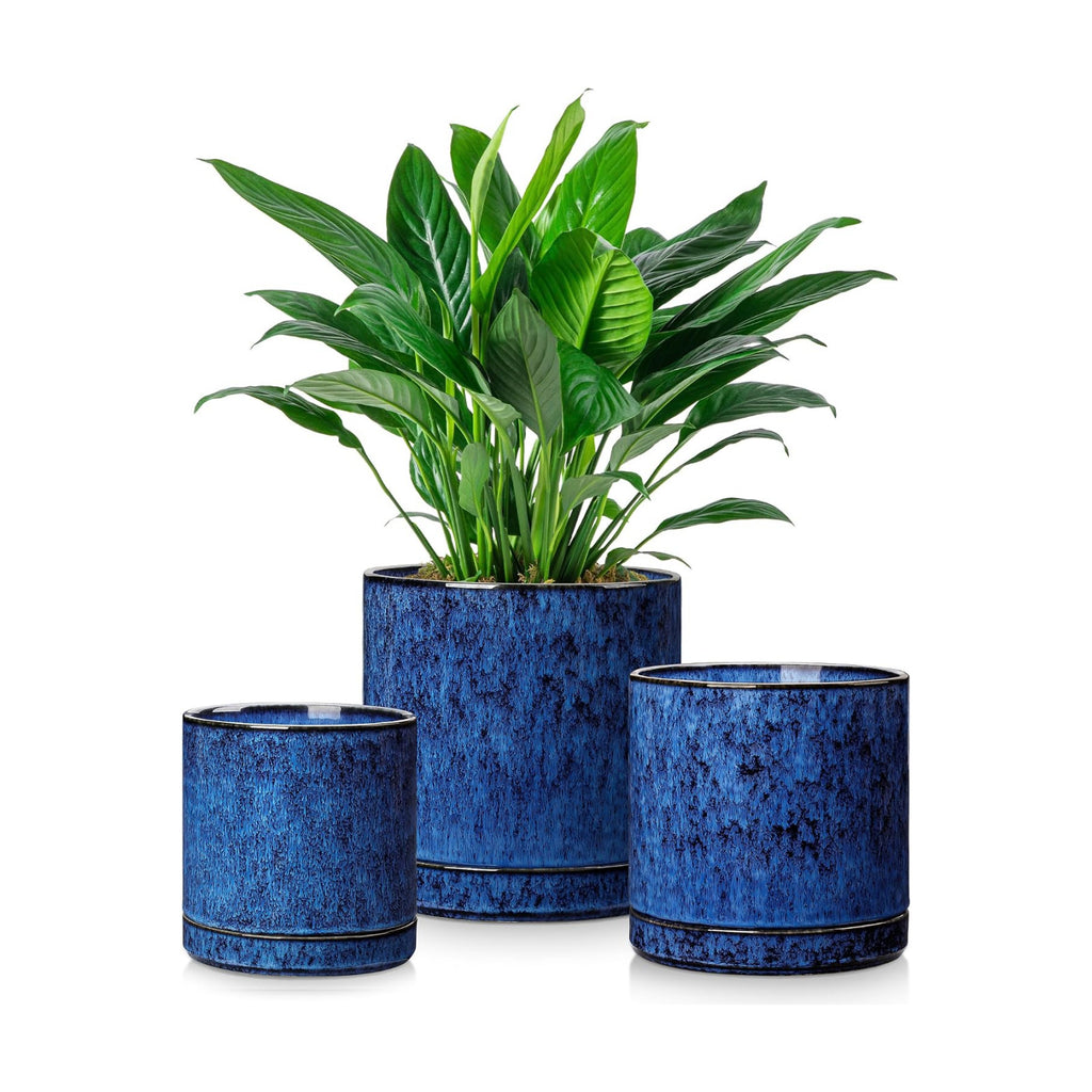 vancasso Ceramic Plant Pots, 3 Piece Planters for Indoor Plants, Blue | 4.25+5.25+6.25 Inch Flower Pots with Drainage