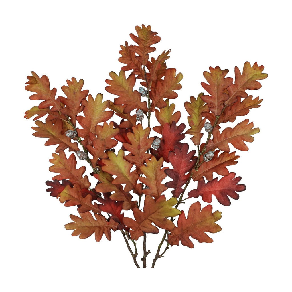 35" Long Faux Oak Leaf Stems with Acorns, 3Pcs Fall Stems for Vase Brown