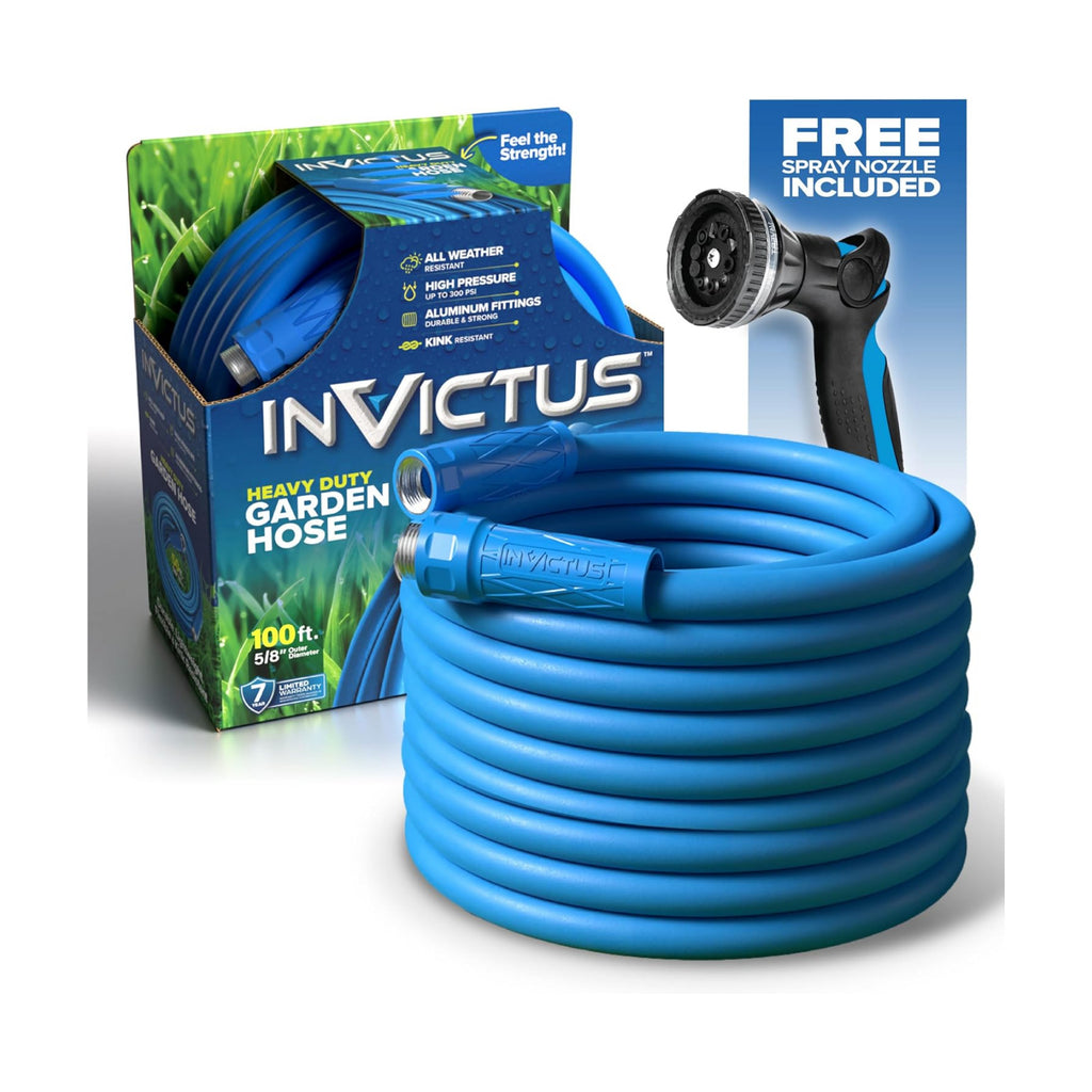 INVICTUS 100 Ft Garden Hose with Sprayer Nozzle, 2-Layer Heavy Duty Drinking RV Water Hose 100 Ft x 5/8 in. Flexible