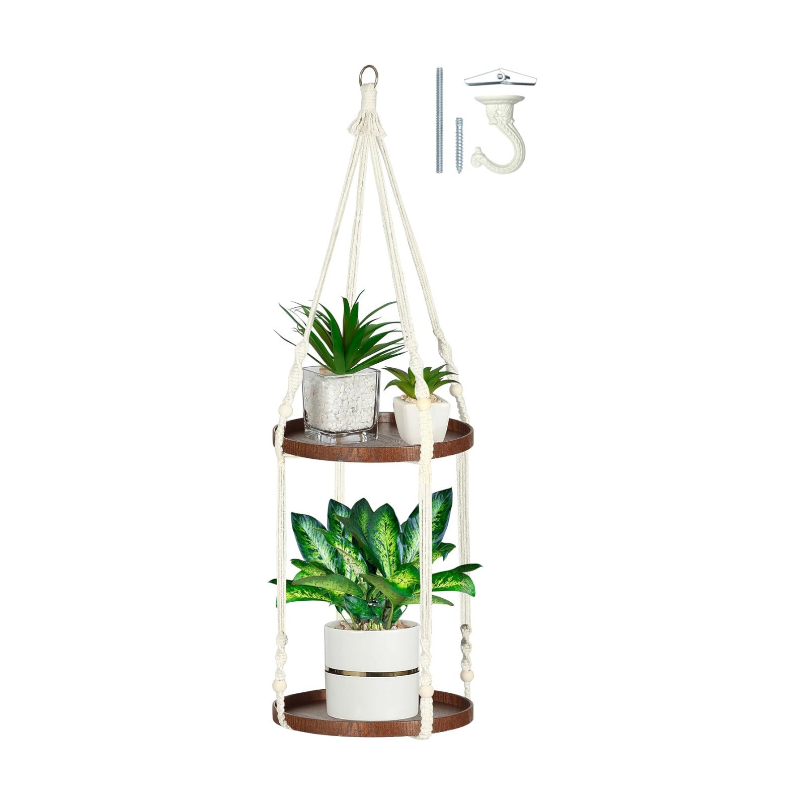 2 Tier Macrame Plant Hanger, Hanging Plant Shelf (12") | Plant Hanger Indoor, Hanging Planter, Hanging Planter Shelf