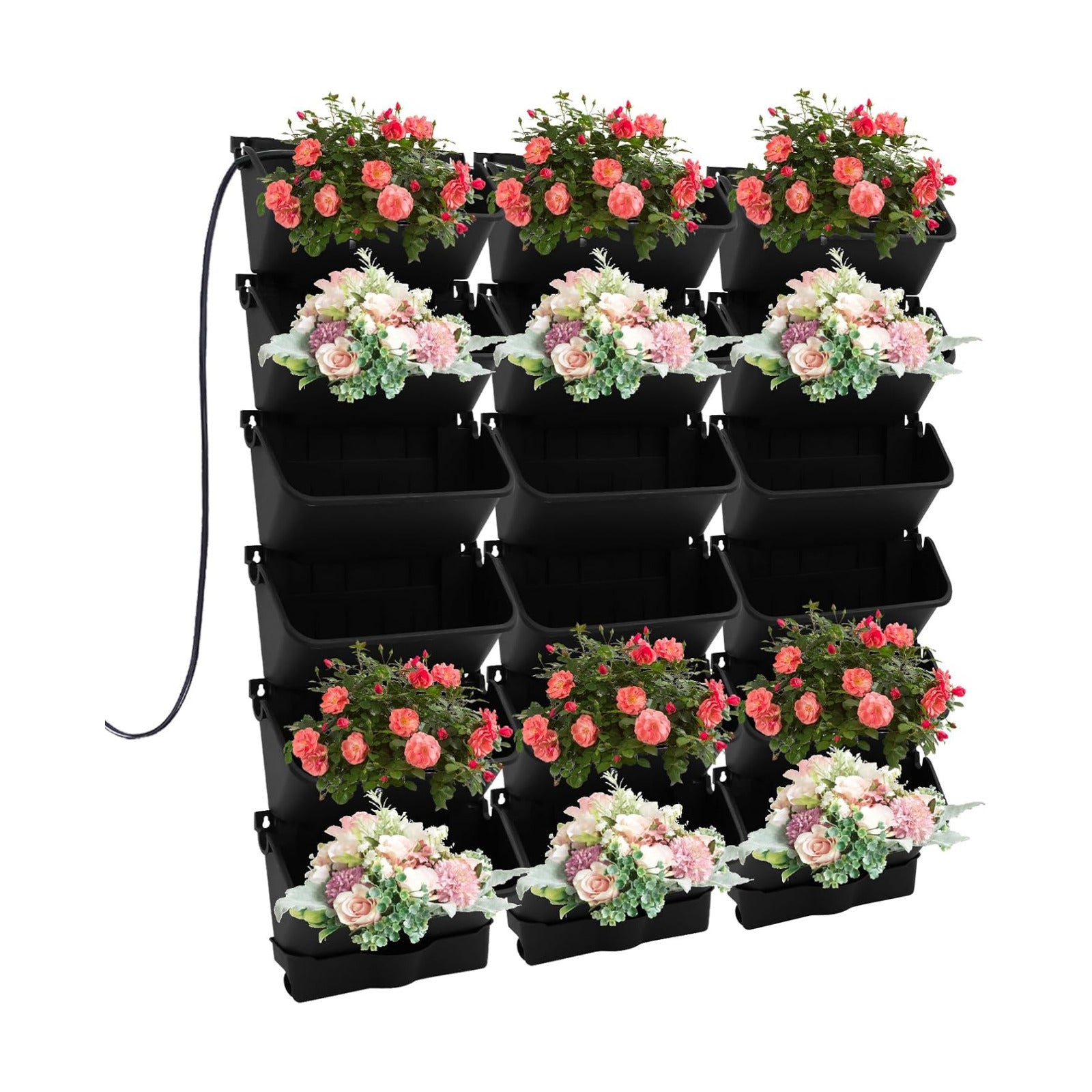 18 Pots Self-Watering Wall-Mounted Planter, 39.4”L x 39.4”H Vertical Wall Planter Self Watering Stackable Planters