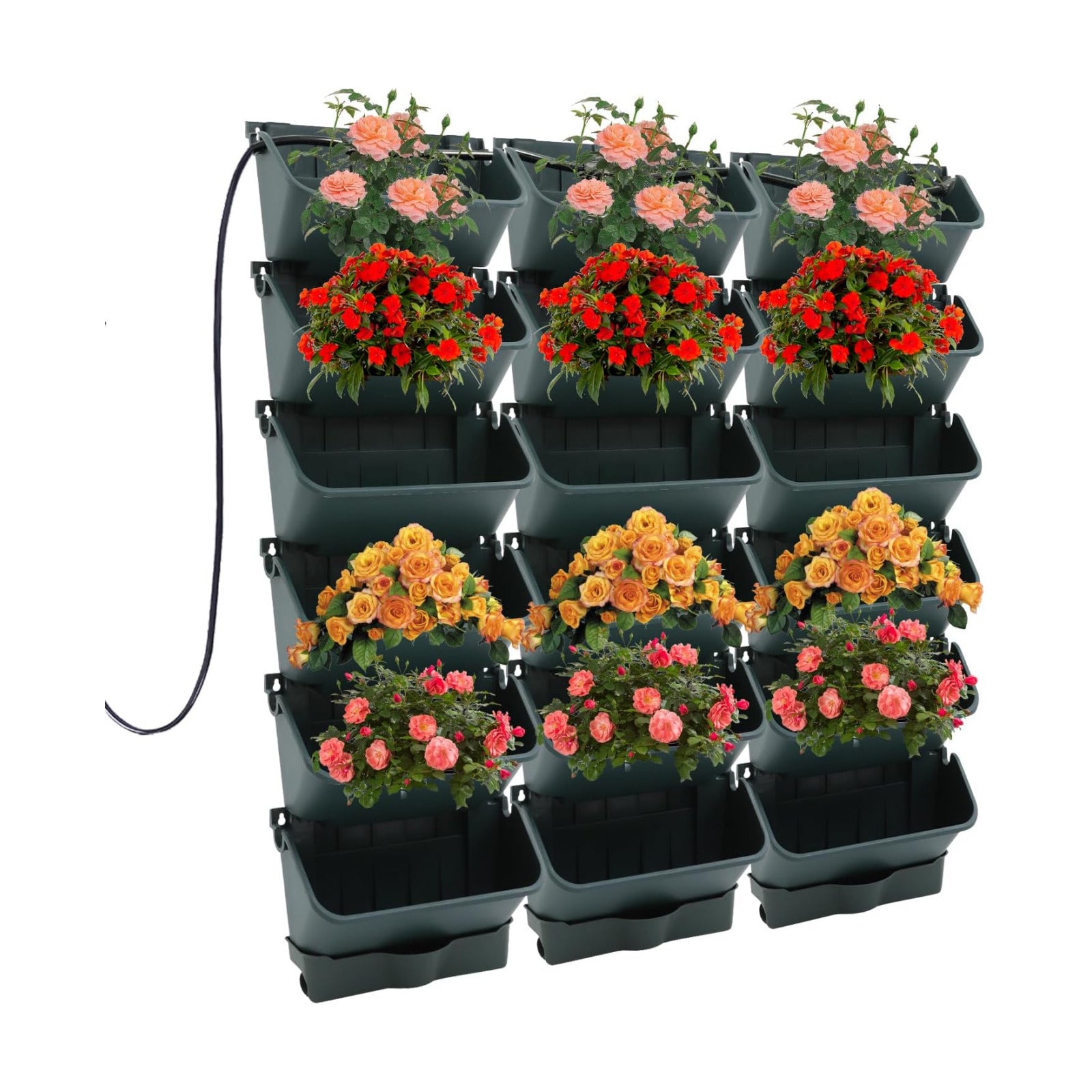 18 Pots Self-Watering Wall-Mounted Planter, 39.4”L x 39.4”H Vertical Wall Planter Self Watering Stackable Planters