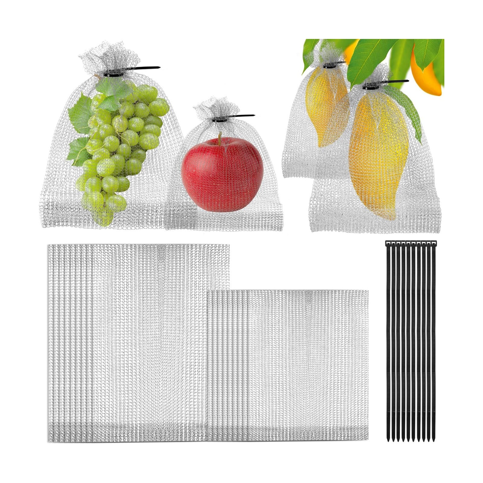 20Pcs 8x12 & 6x8 Inch Stainless Steel Fruit Protection Bag, Wire Cover Bag | 2 Sizes Reusable Vegetable Barrier Wire