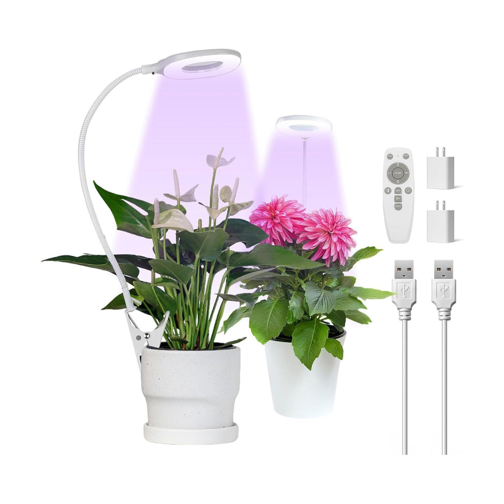 2 Packs Plant Growing Lamp, LED Pot Clip-on Plant Light for Growing | Full Spectrum Plant Light with Remote, 4/8/12H