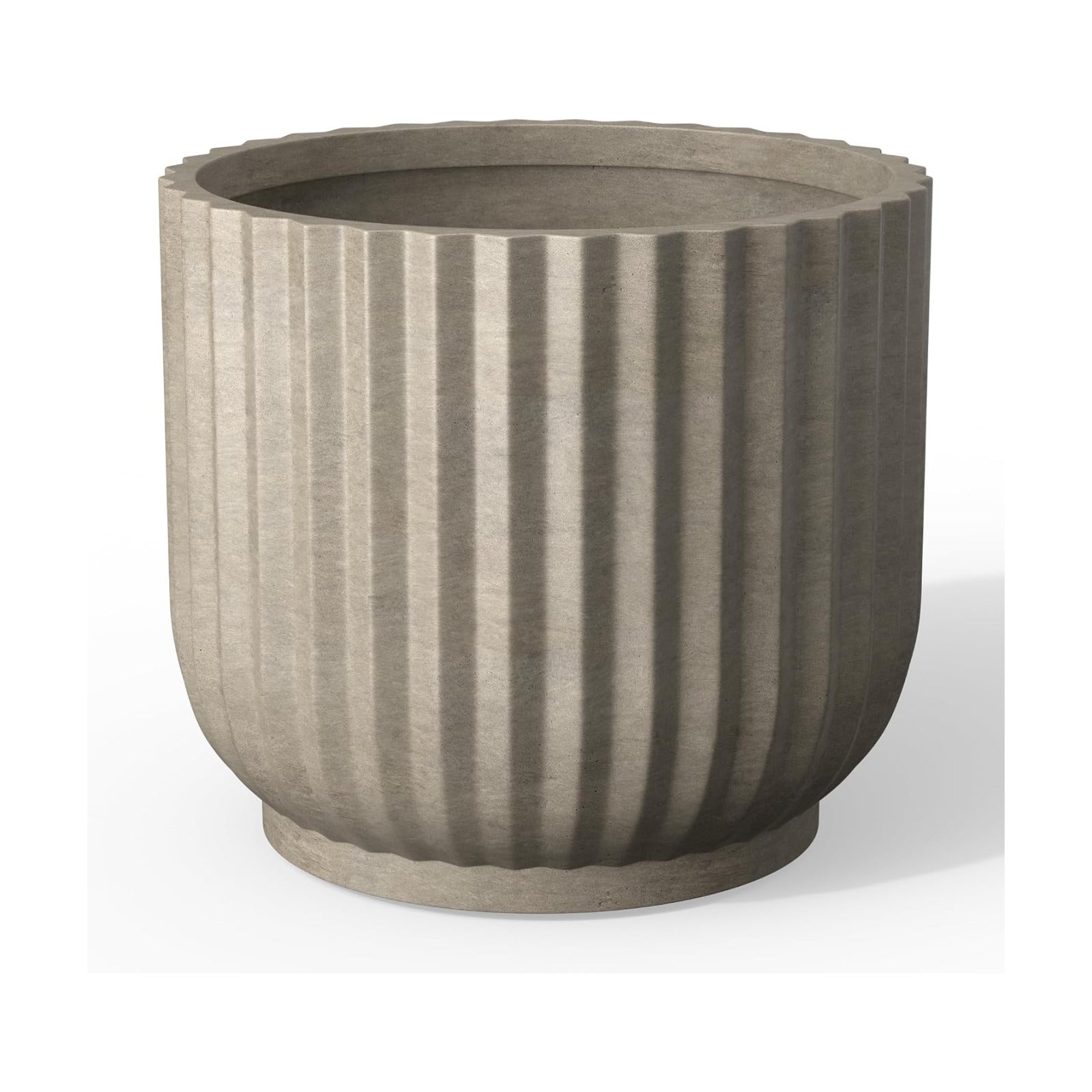 Kante Accent Round Pedestal Weathered Concrete Planter 14" Dia, Outdoor | Fluted, Rubber Plug for Indoor, Drainage for