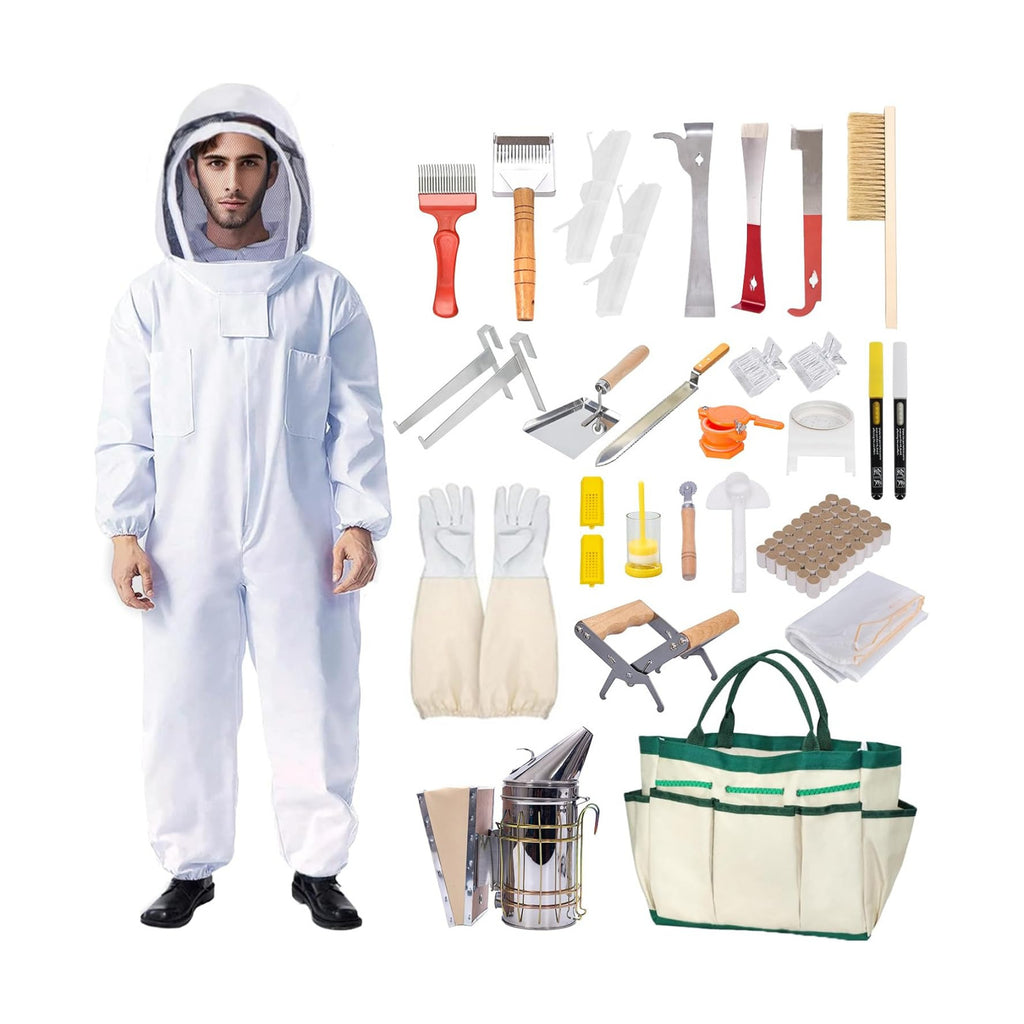 Honey Lake 31Pcs Beekeeping Supplies Starter Kit with Bee Suit – Includes Bee Smoker, Beehive Frame Holder, Frame Grip