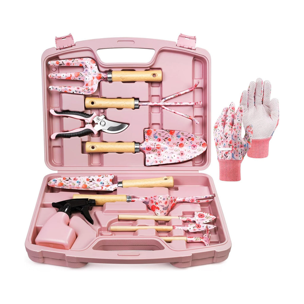 12-Piece Gardening Tool Set, Heavy-Duty Garden Tools for Women | Floral Print Rust-Proof Trowel, Rake, Weeder & Pruner