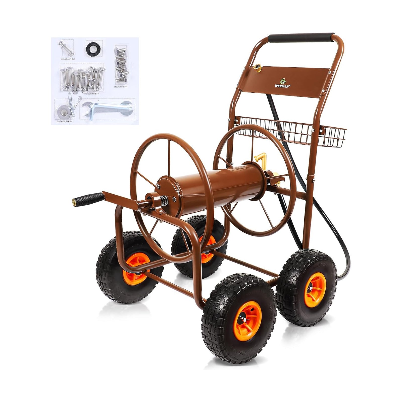 Upgrade Hose Reel Cart, Garden Hose Cart 4 Wheels, Holds 300ft 5/8" | Heavy Duty Metal Outdoor Water Hose Reel Carts