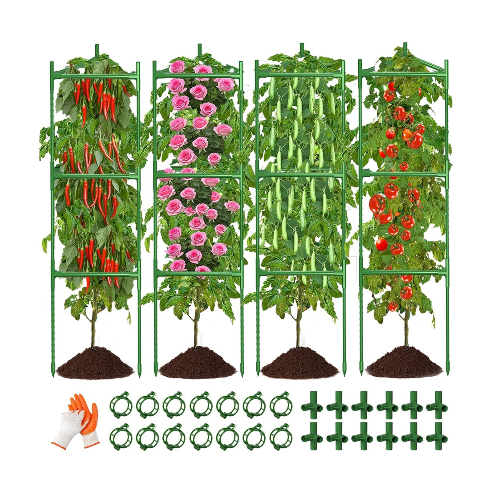 4 Pack Large Tomato Cage for Garden Up to 49" H X 16" W Metal Plant Support Stakes with Clips Triangle Pea Cages