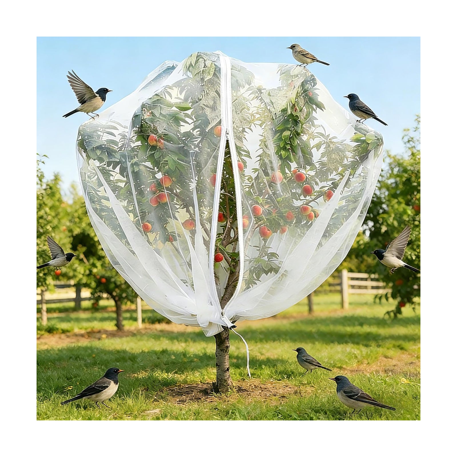 13x13Ft Large Fruit Tree Netting Cover Zipper Drawstring Garden Pest Mesh | UV-resistant polyethylene mesh, blocks