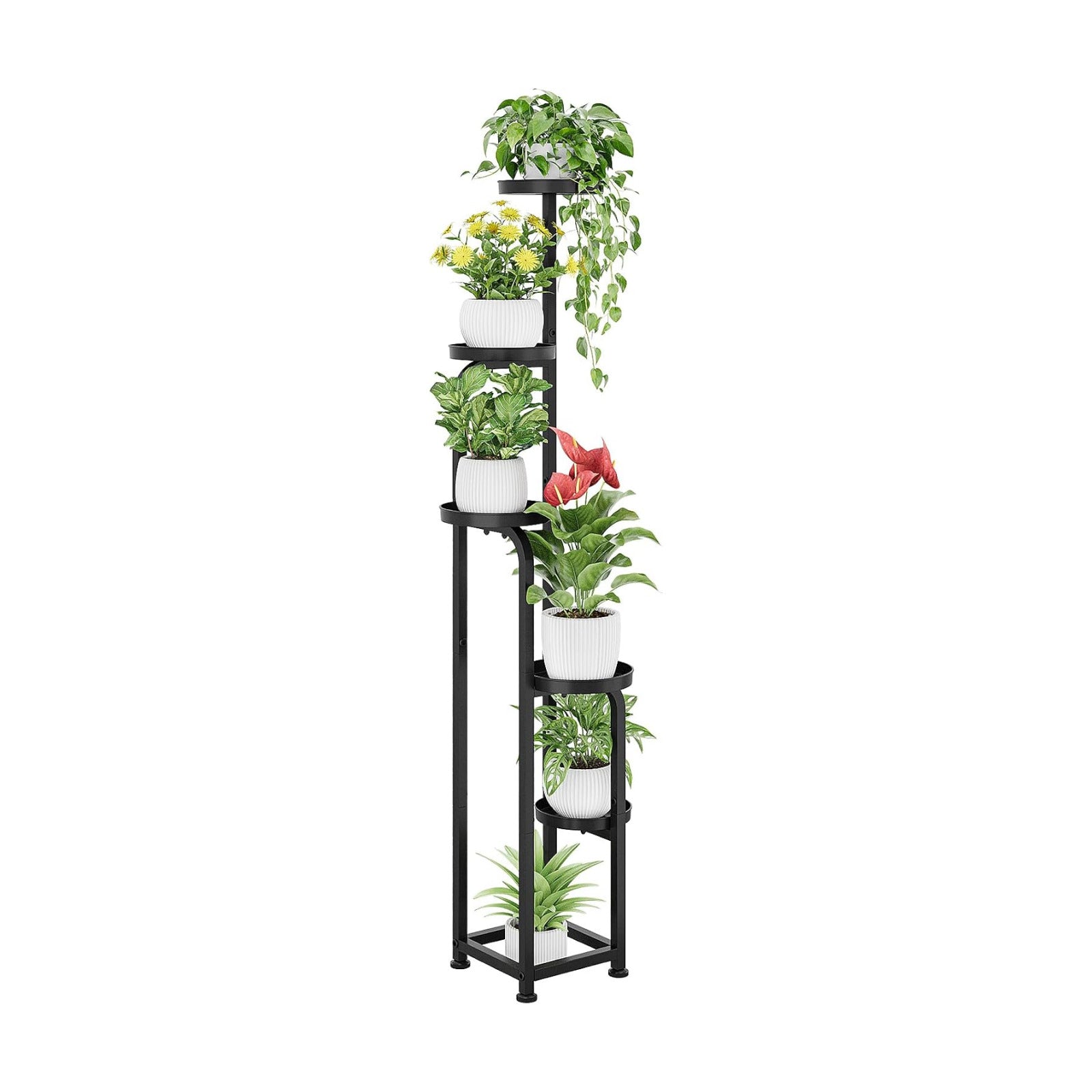 Bamworld Tall Plant Stand Indoor Outdoor Corner Metal Flower Pot Stands | 5 Tier Black Heavy Duty Plant Shelf for