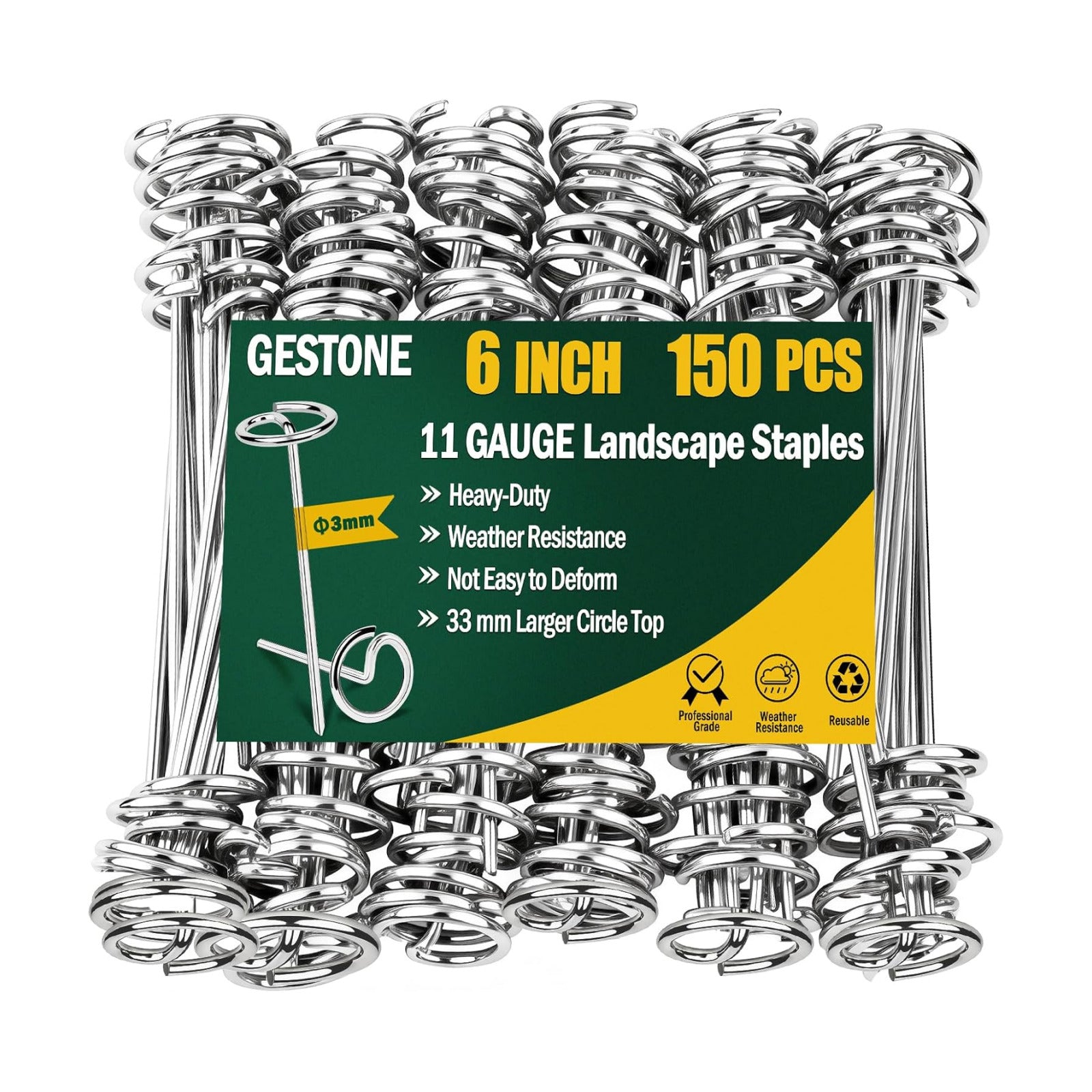 150 PCS Landscape Fabric Staples Stakes, 6 inch Weed Barrier Pins | Heavy Duty Galvanized Landscape Fabric Stakes