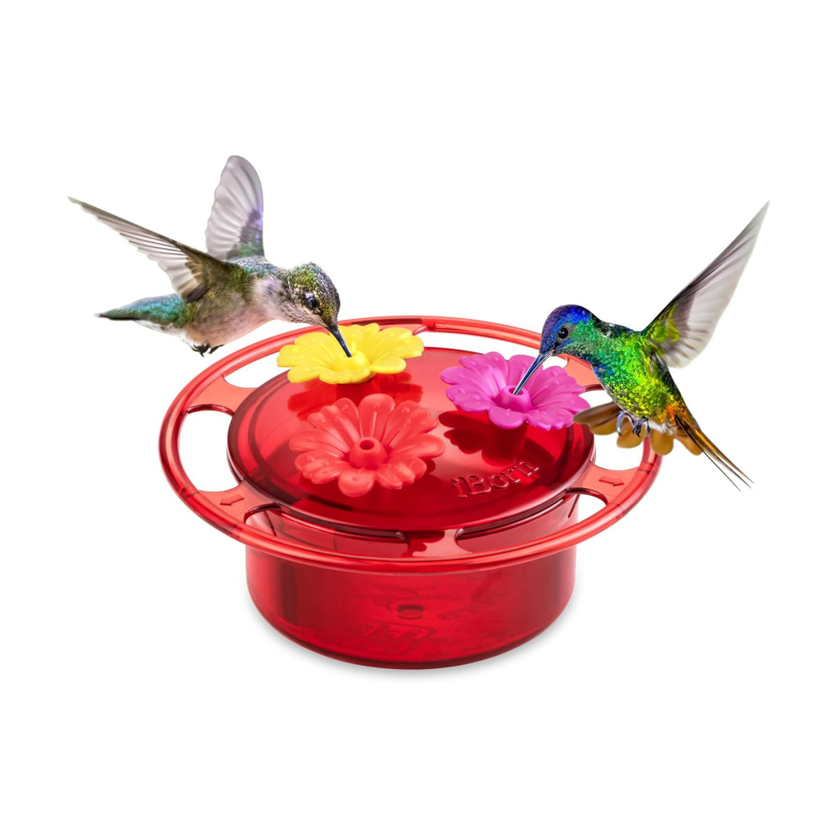 iBorn Handheld Hummingbird Feeders for Outdoors, Hummingbird Hand Feeder 3OZ Mini Bird Feeders for Outdoors,3 Bee Guard Feeding Ports, Silicone Flower, Red (Set of 1)
