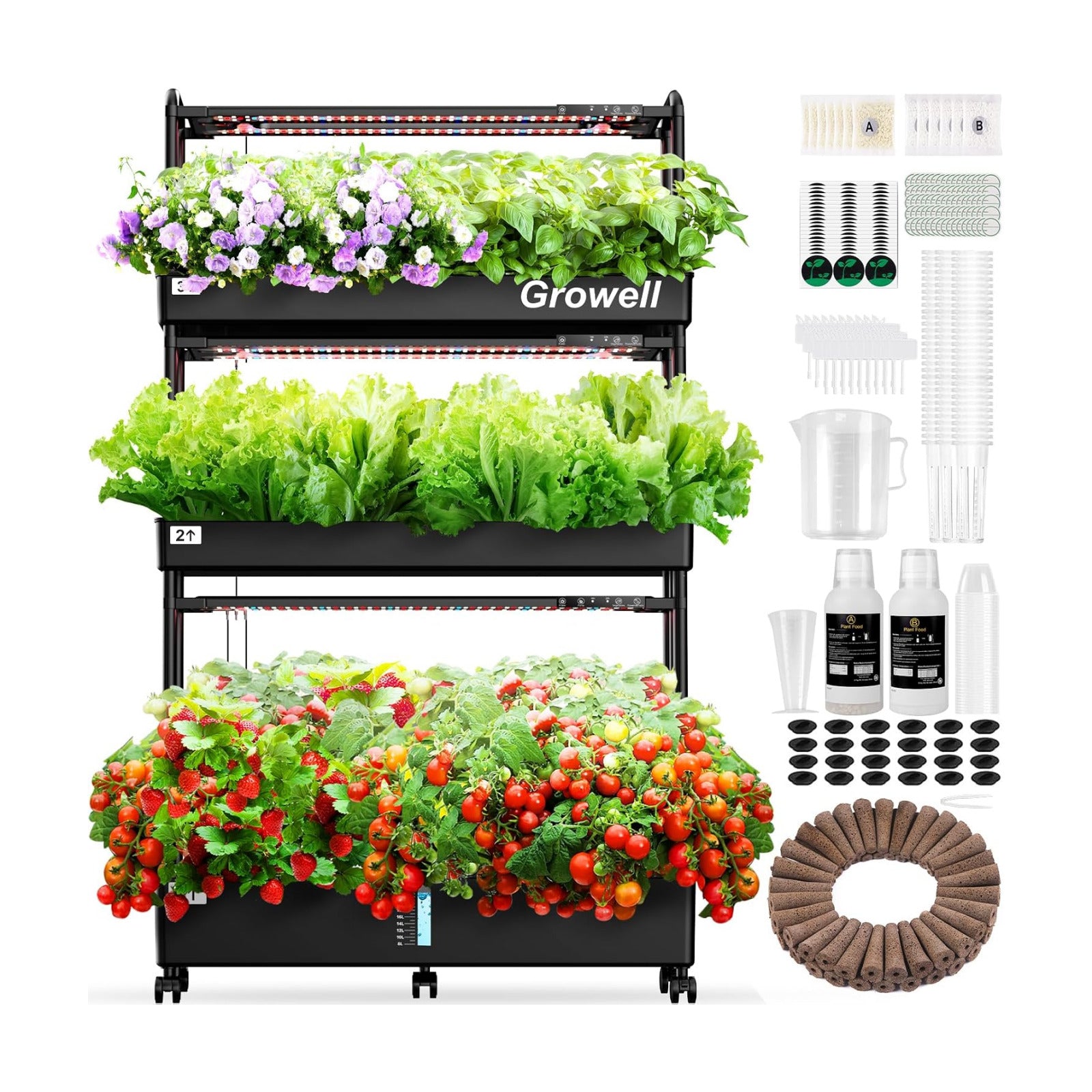 Growell Large Hydroponics Growing System Kit, 90 Pods Vertical Hydroponic Garden with 2 Light Modes Grow Light, Auto