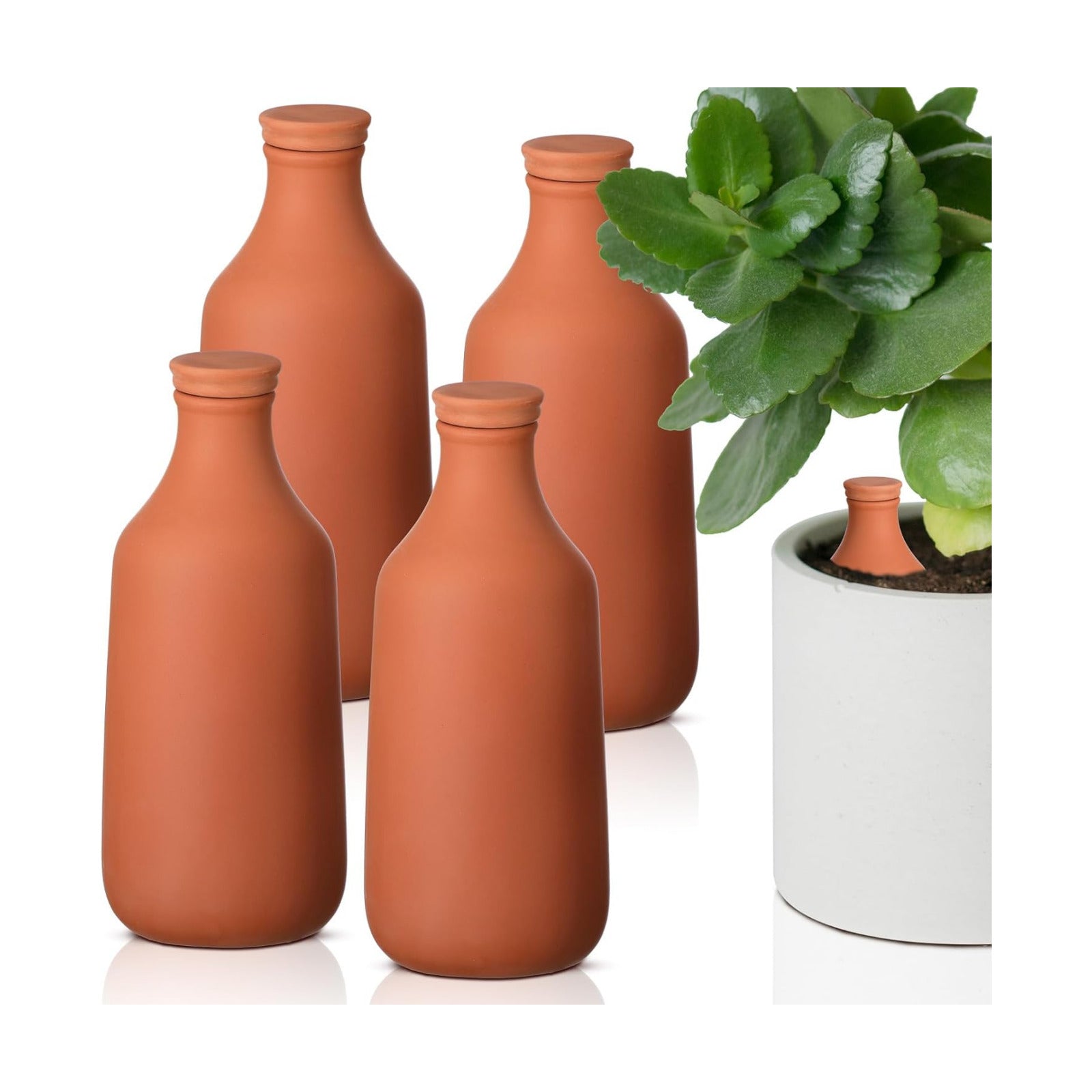 DoubleFill 4 Pcs 18oz Ollas Terracotta Watering Pots Self Watering Planter Insert Terracotta Globes Clay for Outdoor