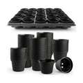 RooTrimmer 3 Inch Plastic Plant Pots 100 Pcs with 5 Pcs 20 Cell Seed Starter Trays, Thick Black Small Nursery Pots and