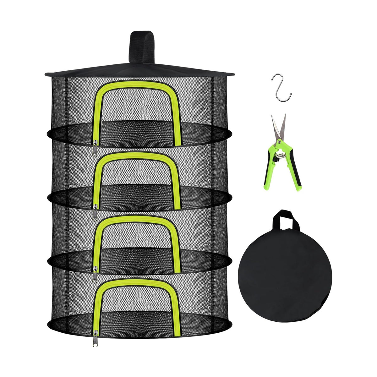 Doacpr 4-Layer Hanging Herb Drying Rack, Foldable Mesh Net with Zipper