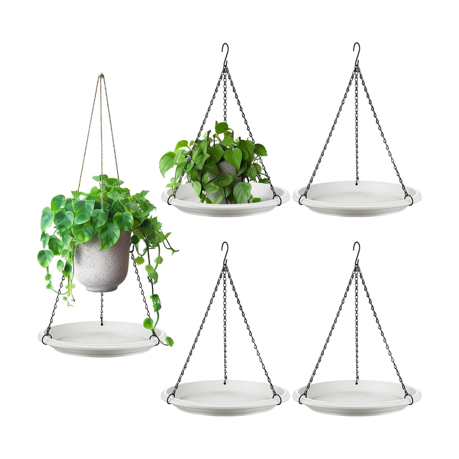 Hanging Planter for Plant, 12" Plant Saucer with Chain(5 Pcs,White) | Adjustable Plants Hanger Shelf Decorative Hanging