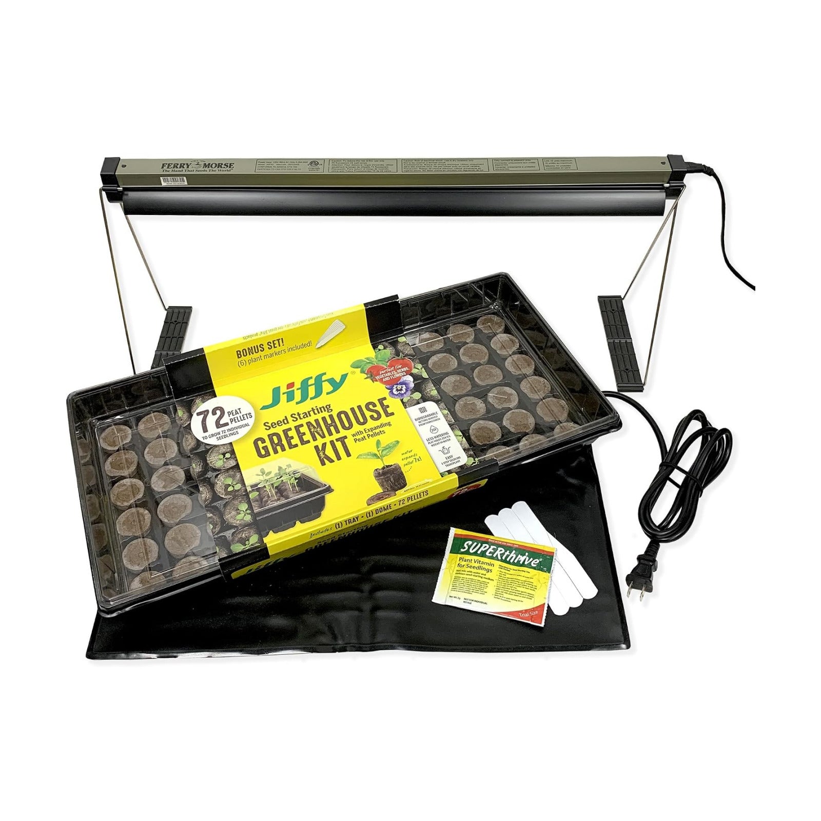 Ferry Morse Your Complete Indoor Seed Starting Kit Including Heat Mat, T5 Grow Light Fixture, and 72 Cell 36mm Pellet