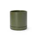 D'vine Dev 6.5 Inch Ceramic Planter Pot, Olive, 94-O-C-J | Modern Cylinder Design, Drainage Hole & Saucer Included