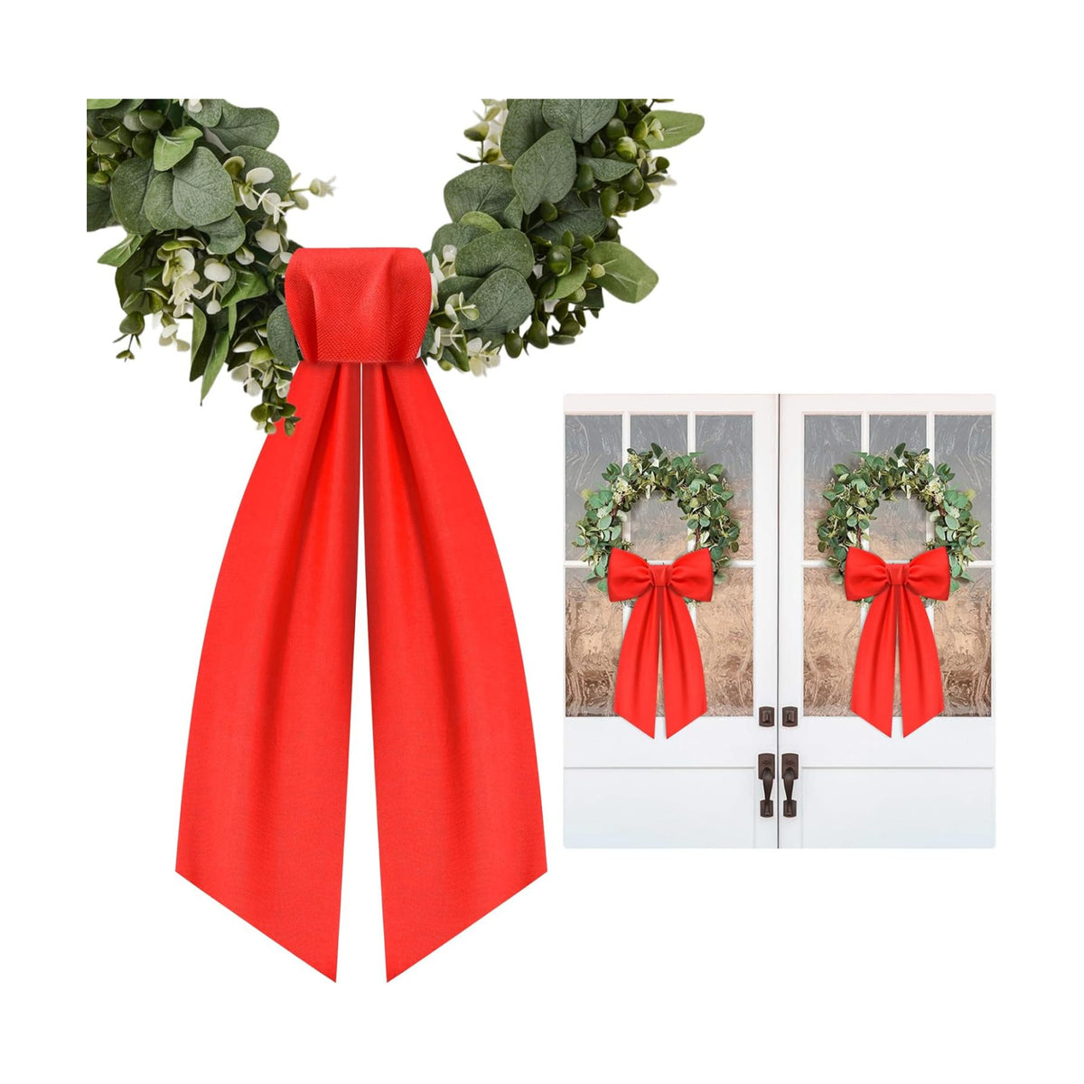 2 Pcs Red Wreath Sash for Front Door Linen Wreath Ribbon Bow for Yard Porch Garland Home Decor