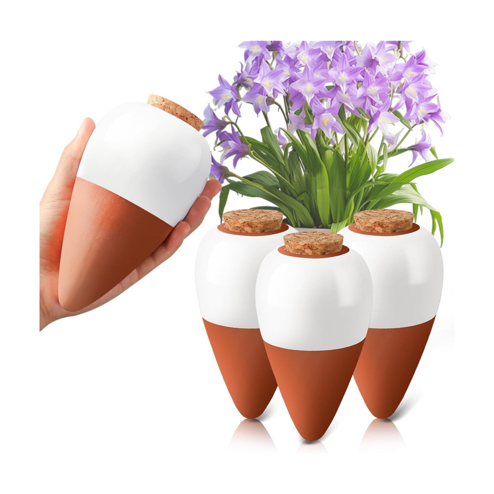 Terracotta Watering Spikes, 4 Pack Ollas Self Watering Globes | Slow Release Self Watering Planter Insert, Plant