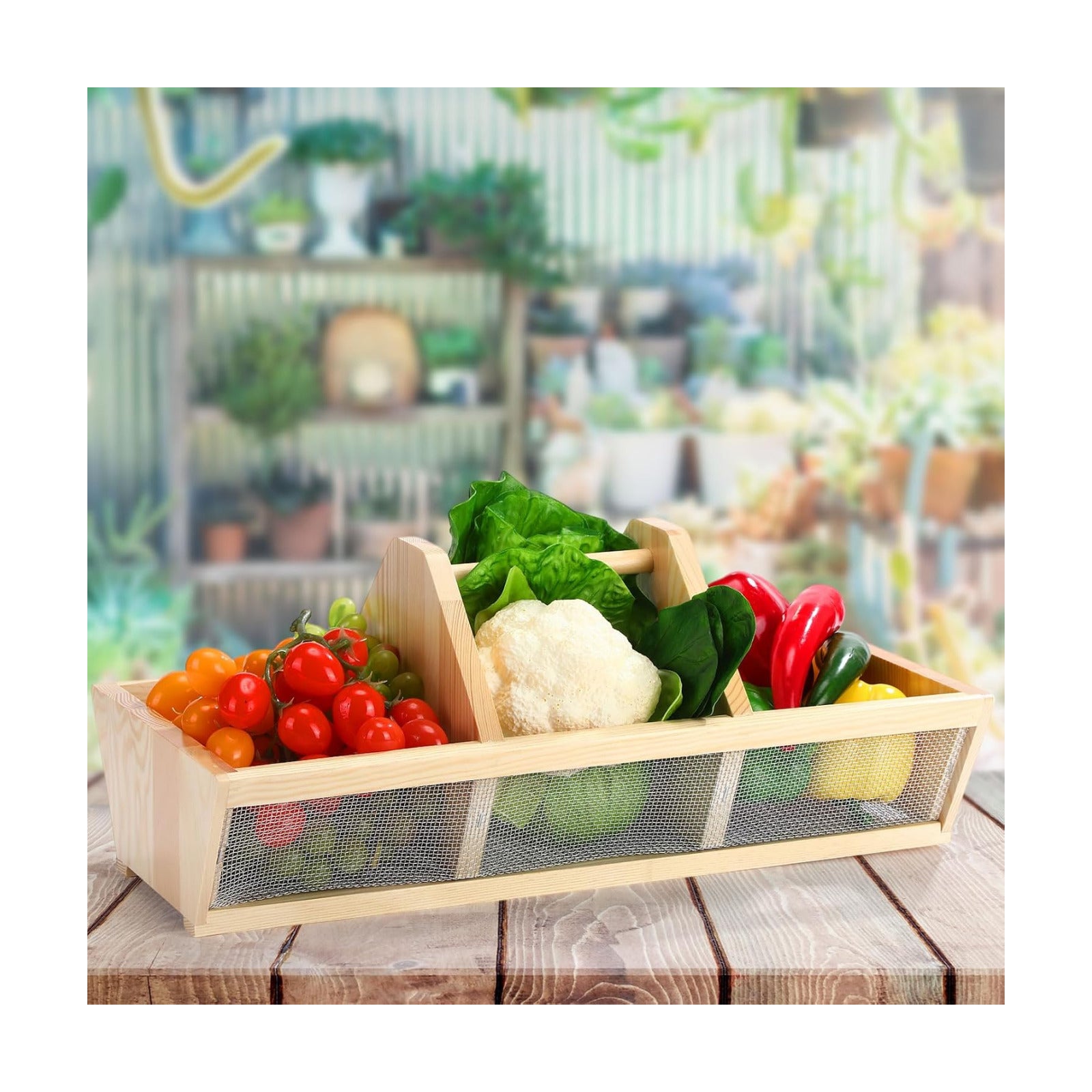 Garden Harvest Basket Gift 20 x 10 x 8 in Vegetable Hod for Gardeners Fruits Veggies Basket with Center Divider