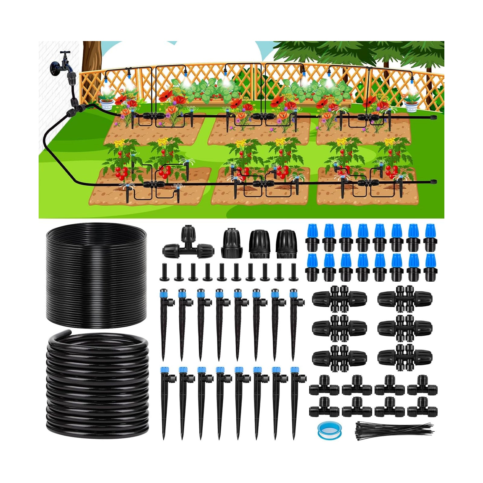 230FT New Quick-Connect Drip Irrigation System Kit, Automatic Garden Watering Misting System for Greenhouse, Yard