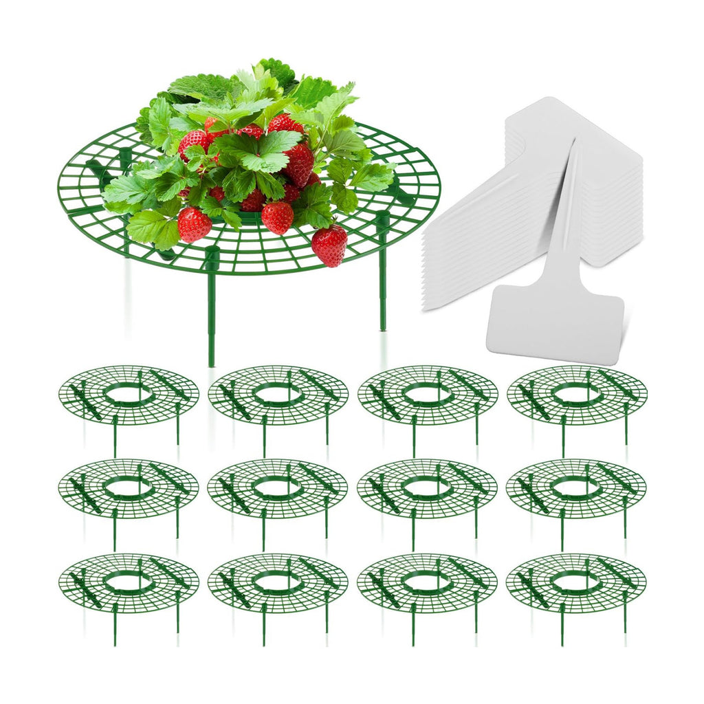 Irenare 12 Pack Strawberry Plant Support with Plant Labels Large Size Strawberry Growing Racks Growing Frame Stand