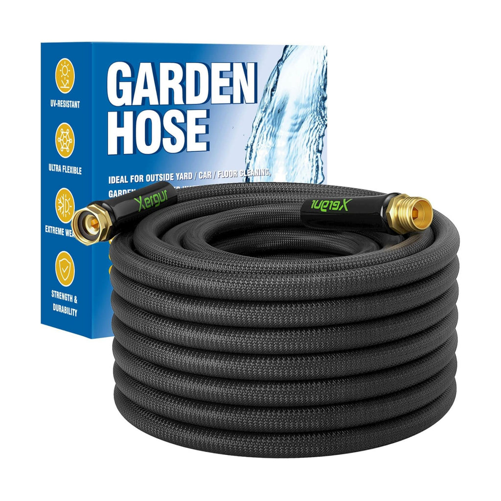 Garden Hose 50Ft, Flexible Lightweight Water Hose, Brass Fittings, Black | Double latex core, leak-proof, no kink