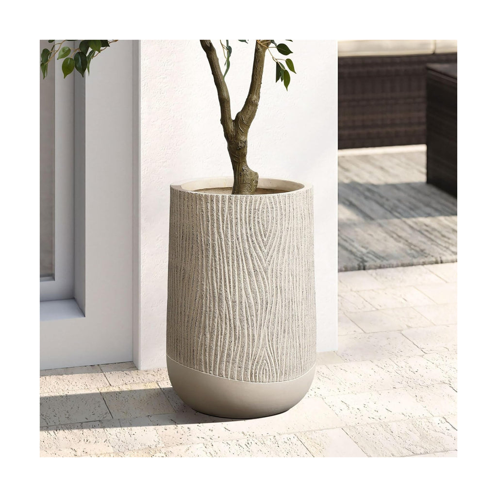 LuxenHome Blended Tan 19" Tall Plant Pot, Large Garden Pot for Plants | With Drainage Hole and Plug, Textured Finish