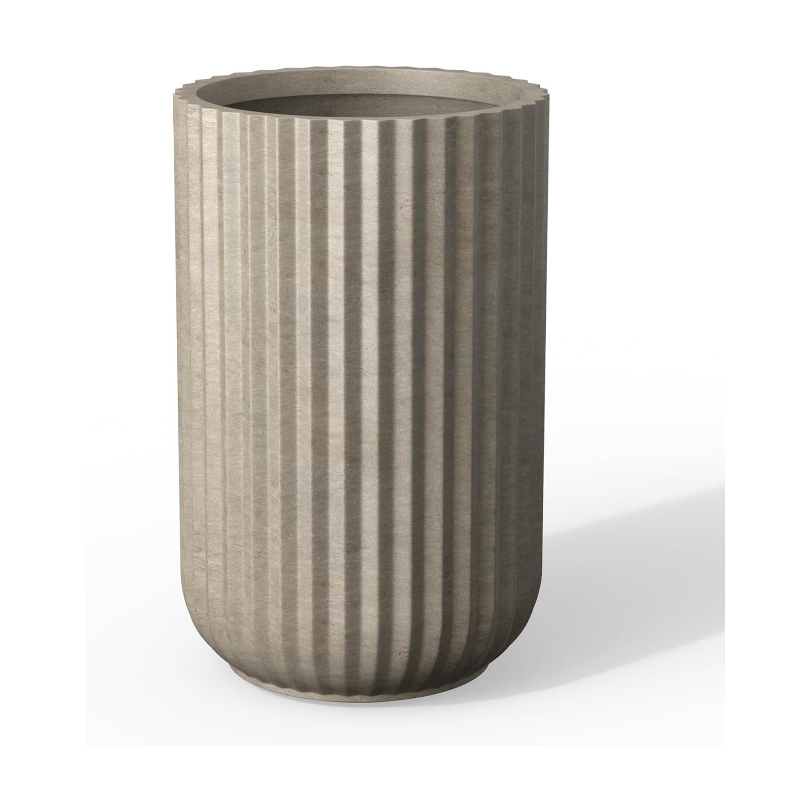Kante Accent Round Column Weathered Concrete Planter 17.7" Tall, Outdoor | Fluted, Rubber Plug for Indoor, Drainage for
