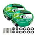 2 Pack 50FT Three-Tube Flat Sprinkler Hose with Holes with U-Shaped Stakes | Heavy Duty Soaker Hose for Garden, Dual