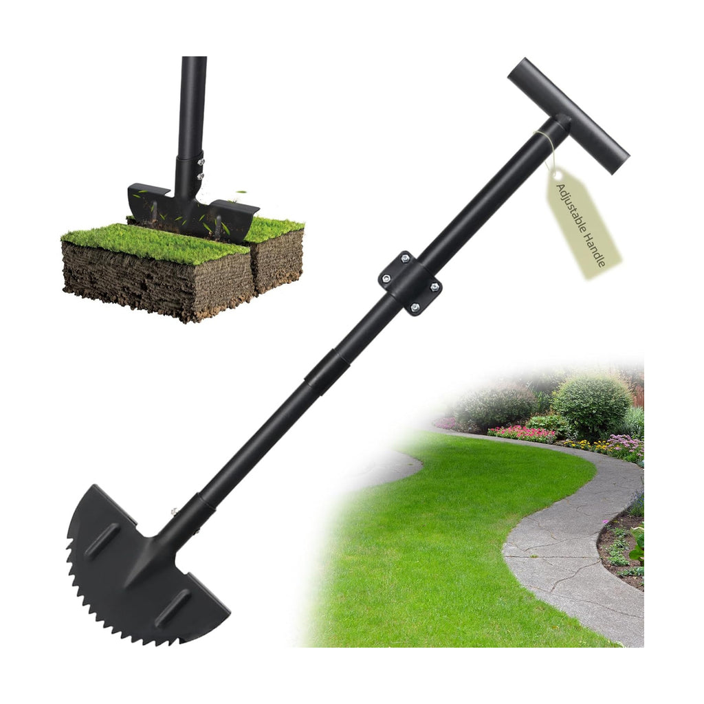 Half Moon Edger Lawn Tool - Heavy Duty Saw Tooth Manual Edgers with Sharp Blade & Wide Footplate, 38"-49" Adjustable