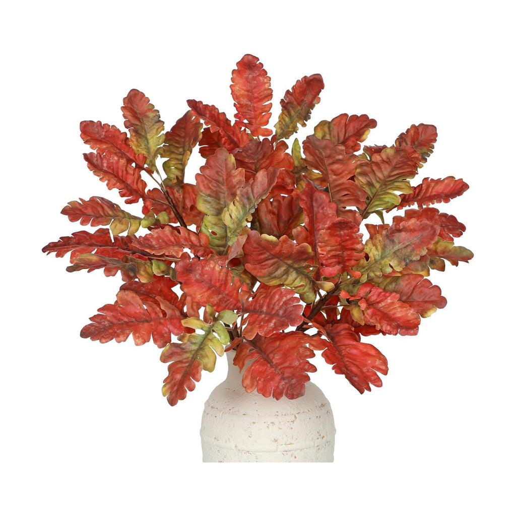 Faux Oak Leaf Branches 5 Pcs Fall Leaf Stems for Vases, 18" Fall Leaves Stems Artificial Oak Branches, Faux Oaks Branch for Autumn Decor Farmhouse Thanksgiving Centerpiece Halloween Decoration, Red