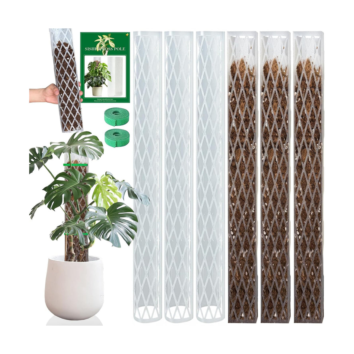 Sisher 6 Pcs Monstera Moss Pole,Plastic Moss Poles for Climbing Plants