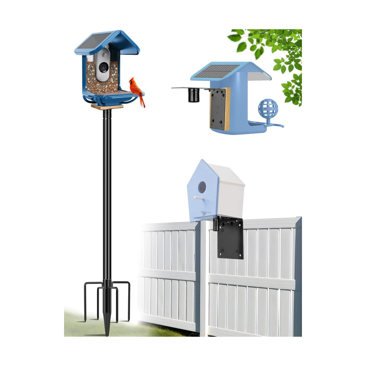 XDW-GIFTS Bird House Pole, 1 Pack 109 Inch Metal Bird Feeder Pole for Outdoor, with 5-Prong Heavy Duty Base for Birdhouse Mounting, Weather Station