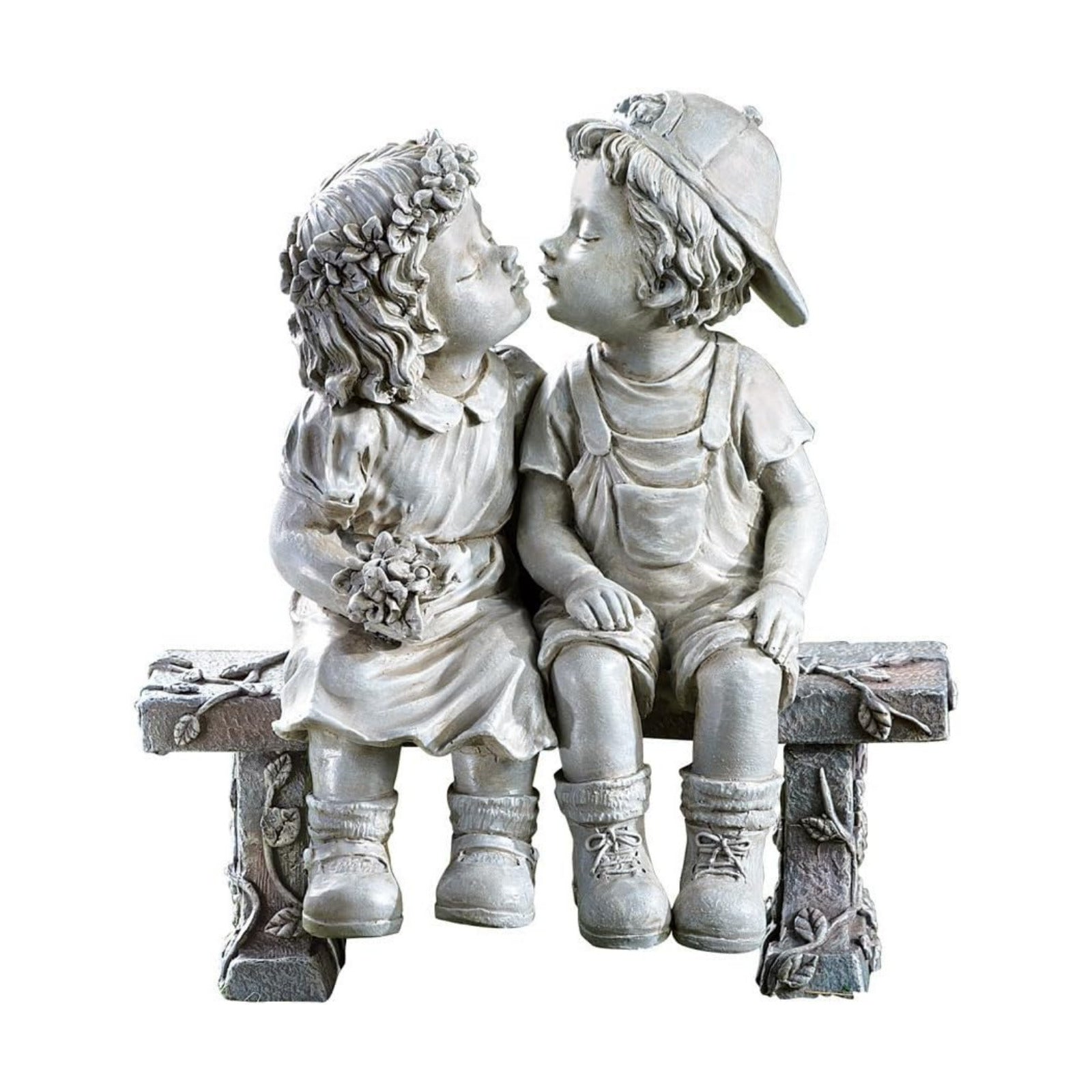 Garden First Kiss Outdoor Statue Decorative, Flower Bed Decor Puppy Love Kissing Couple,Boy and Girl Kissing Garden
