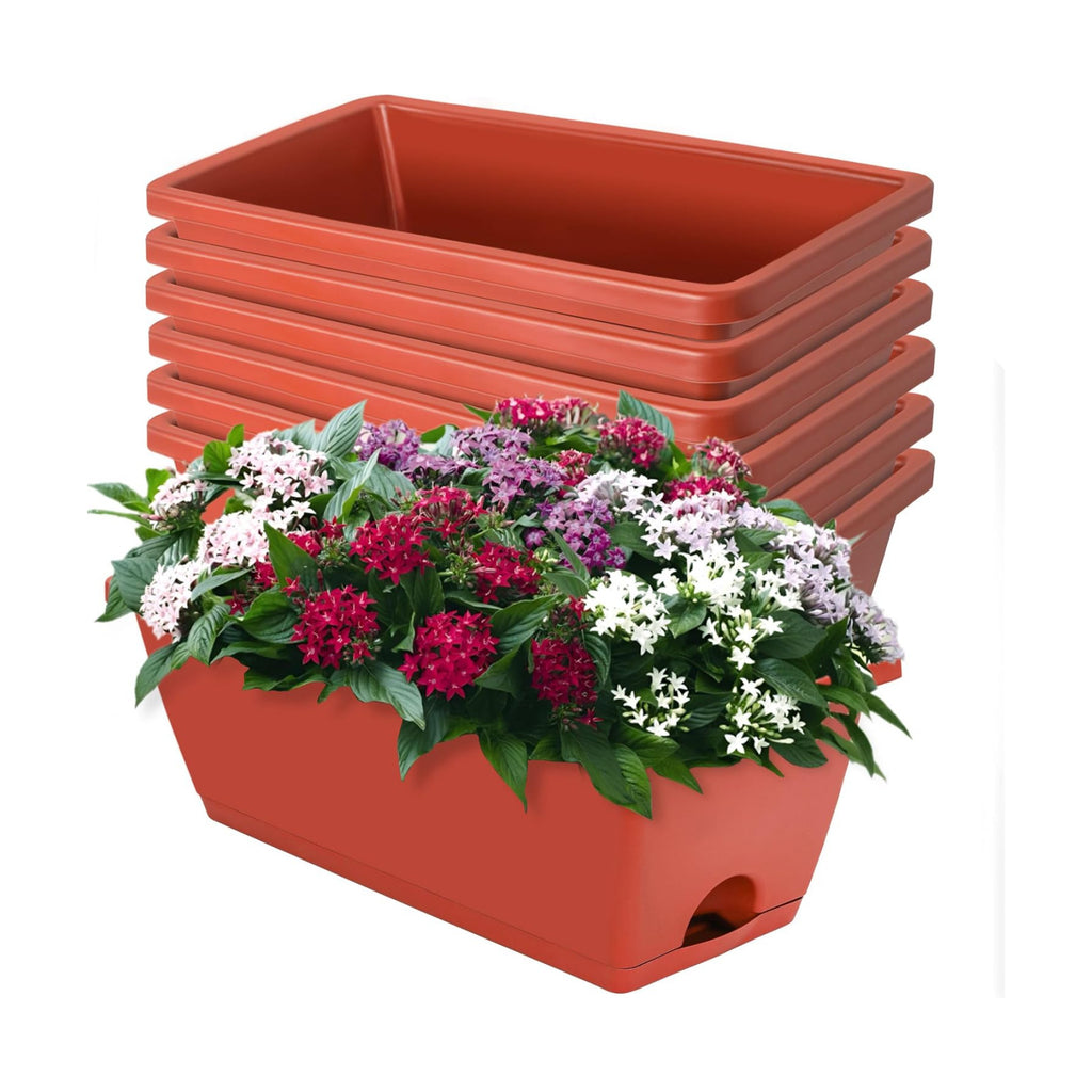LOCONHA 7 Pack Window Box Planter, Plastic Vegetable Flower Planters Boxes | 17 Inches Rectangular Flower Pots with