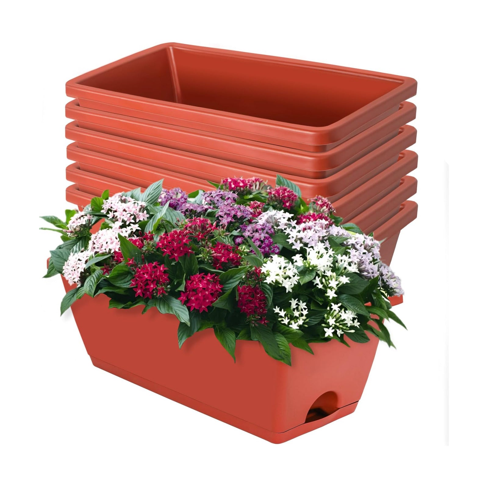 LOCONHA 7 Pack Window Box Planter, Plastic Vegetable Flower Planters Boxes | 17 Inches Rectangular Flower Pots with