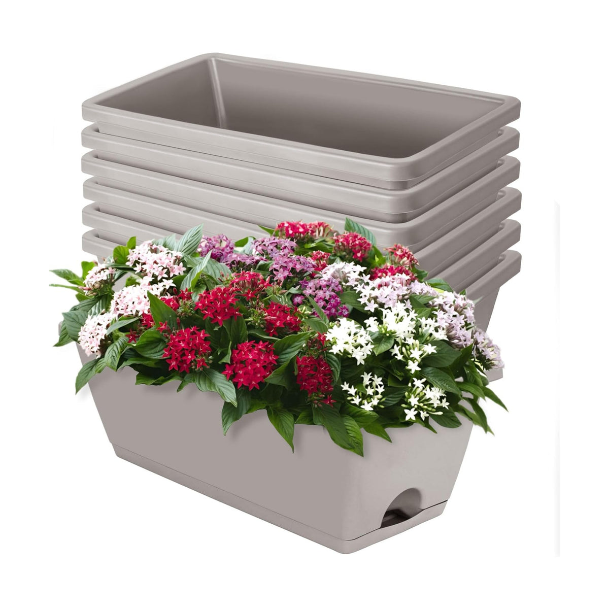 LOCONHA 7 Pack Window Box Planter, Plastic Vegetable Flower Planters Boxes